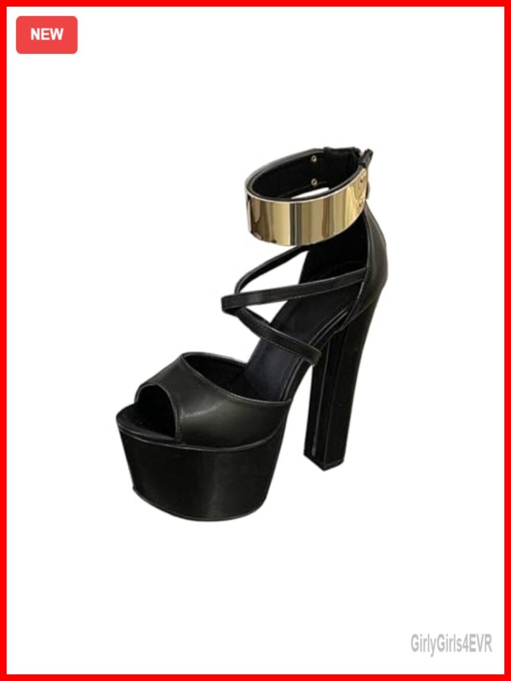 Strappy Block Heels Sexy Platform Open Toe Chunky Heels 6.3 IN Faux Leather